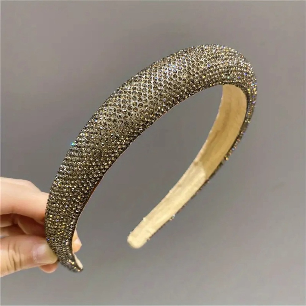 Rhinestone Headband Gray Wide Padded Lots of Sparkle Bridesmaids Luxury
